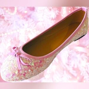 Ethereal Iridescent White Pink Sequin Ballet Flats